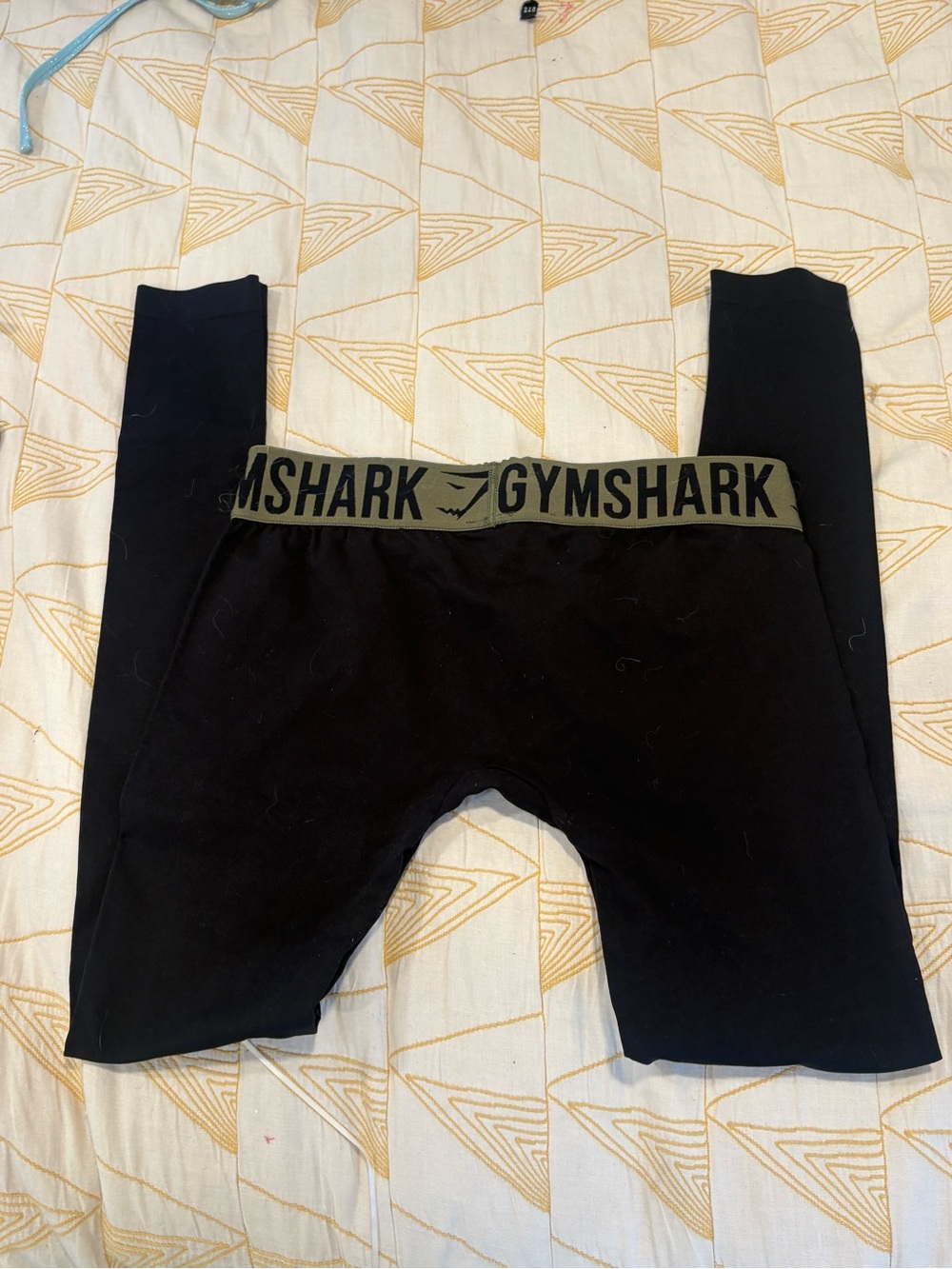 Gymshark Black Leggings with Olive Branded Waistband